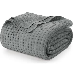 Utopia Bedding Twin Size 100% Cotton Waffle Weave Blanket Cool Grey 90x72in NWOT